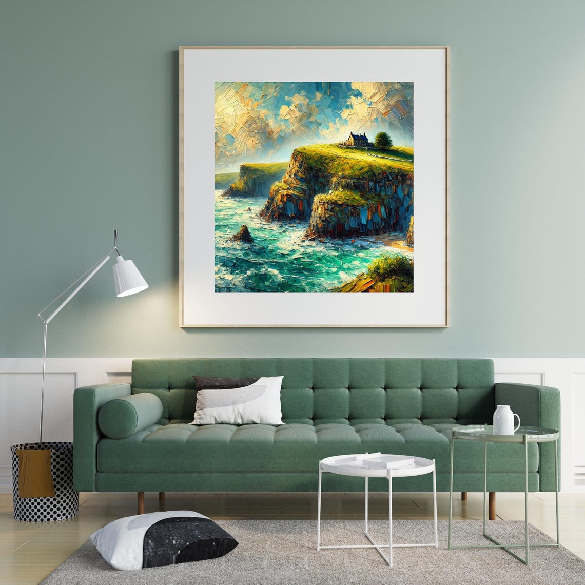 Coastal Cliffside Cottage Above Turquoise Sea Impasto Poster