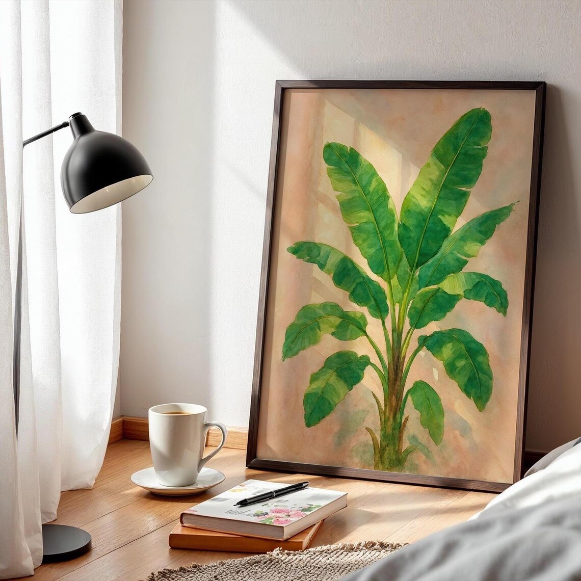 Watercolor Banana Leaf, Minimalist Tropical Plant Art Print