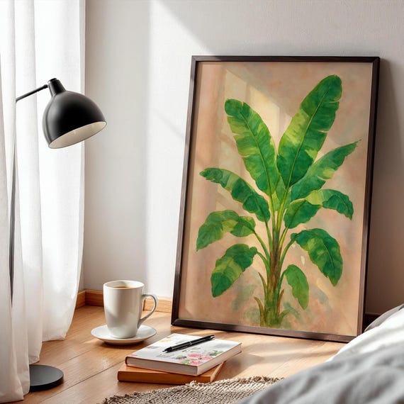 Watercolor Banana Leaf, Minimalist Tropical Plant Art Print