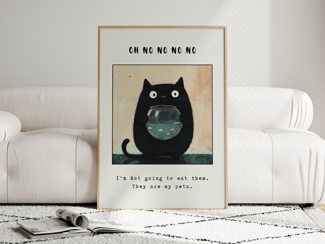 Funny Black Cat, Cute Cat Illustration Print - Image 4