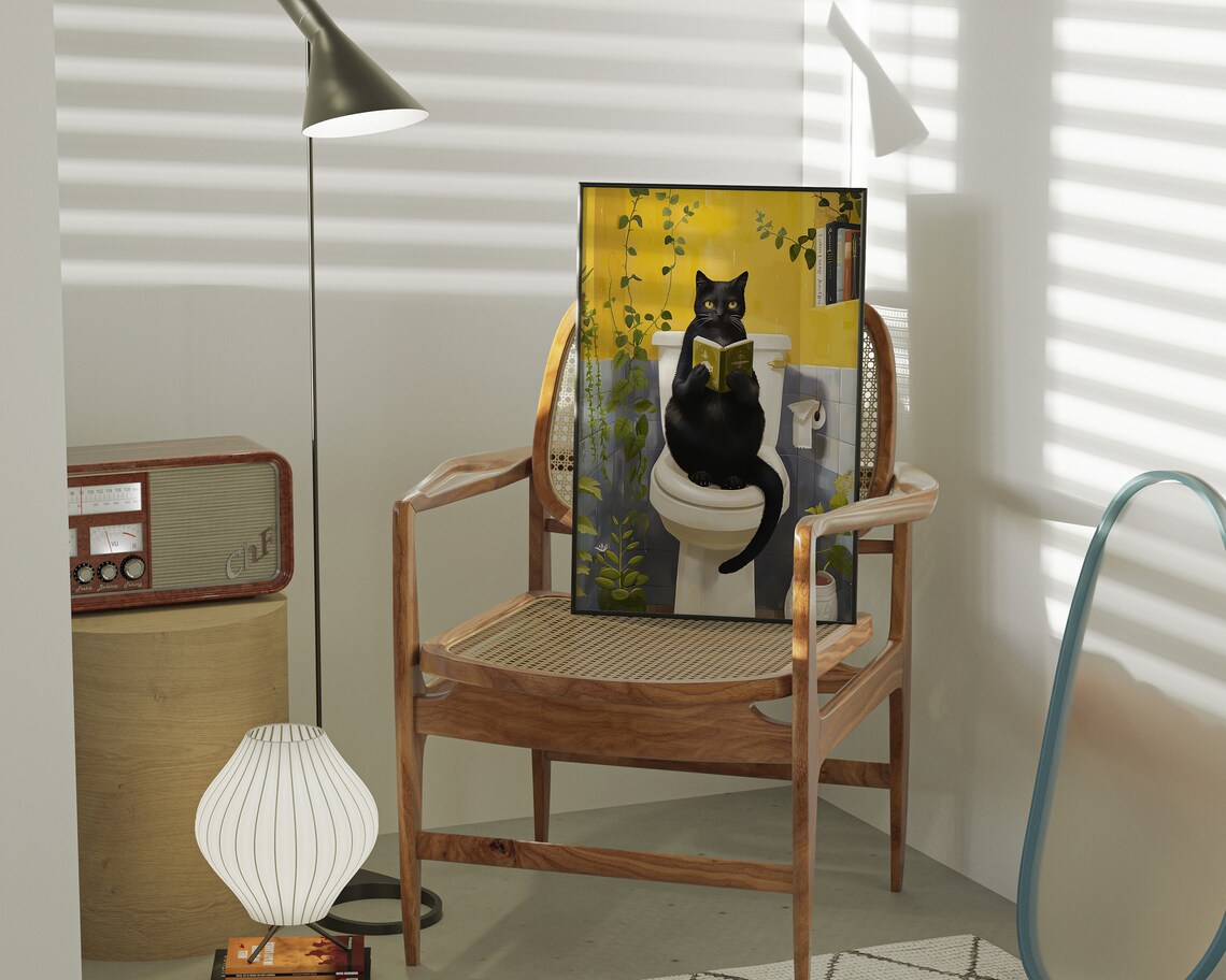 Funny Toilet Cat Poster, Bathroom Wall Art - Image 4