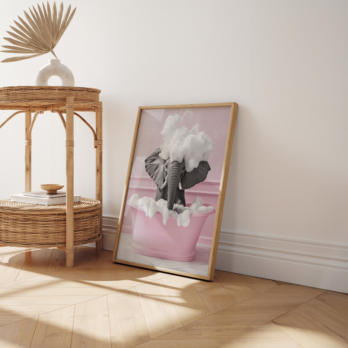 Cute Elephant In A Tub, Pink Bathroom Funny Print - Image 5