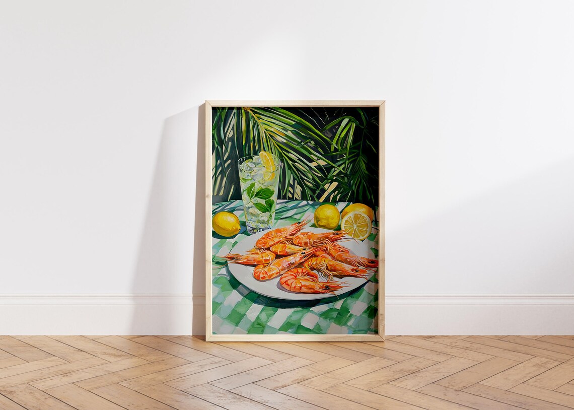 Tropical Shrimp Cocktail, Coastal Kitchen Art - Image 5