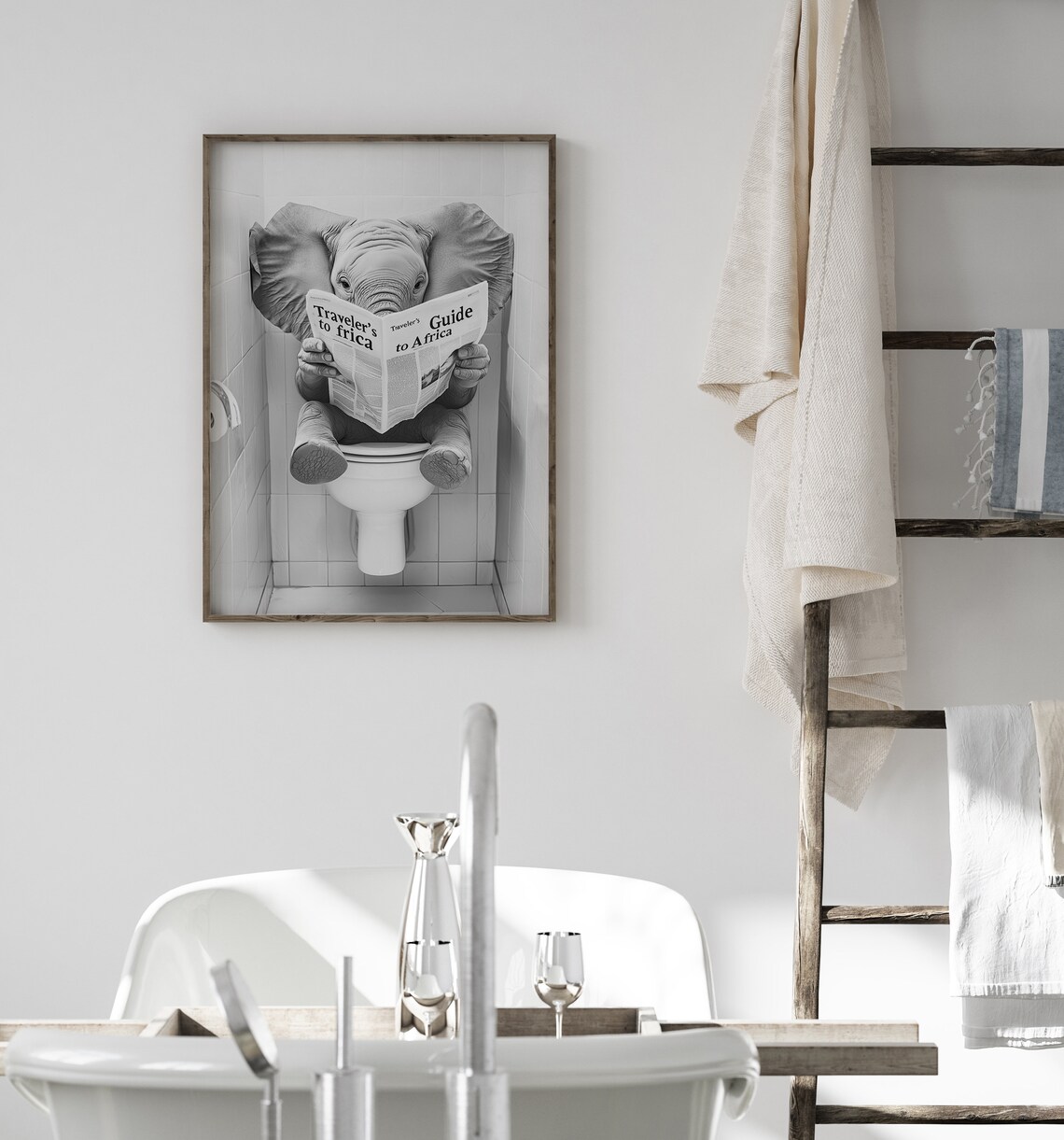 Elephant Sitting on the Toilet Reading a Newspaper, Funny Poster - Image 2