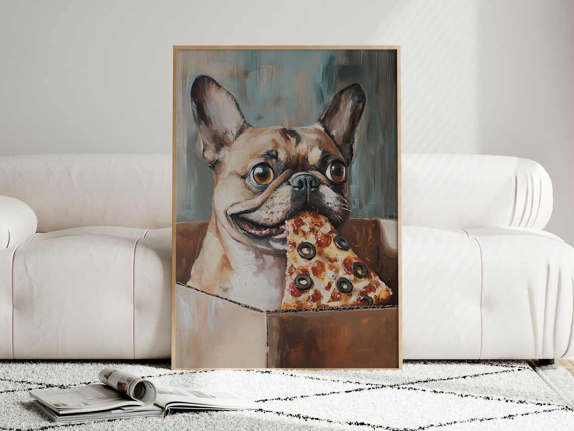 Cute Dog Eating Pizza, Funny Dog Kitchen Art Print - Image 4
