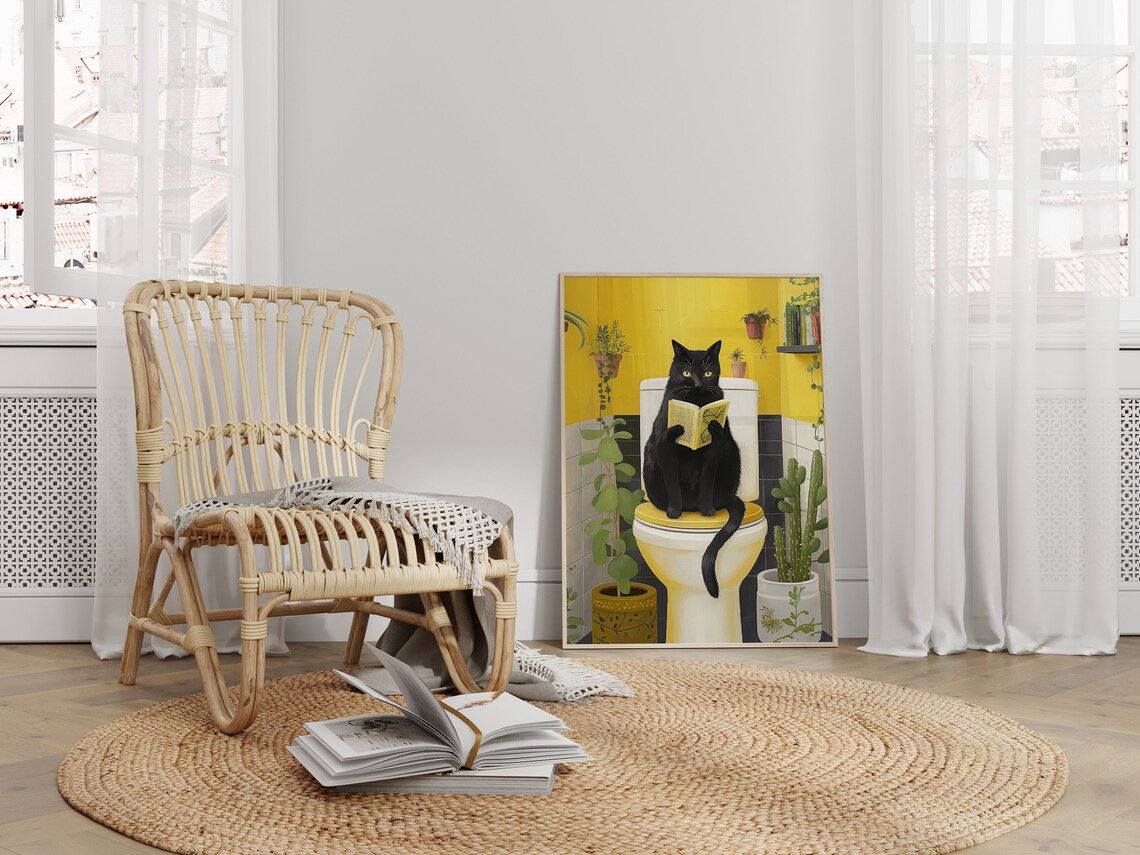 Funny Toilet Poster, Cute Black Cat Bathroom Gift - Image 2