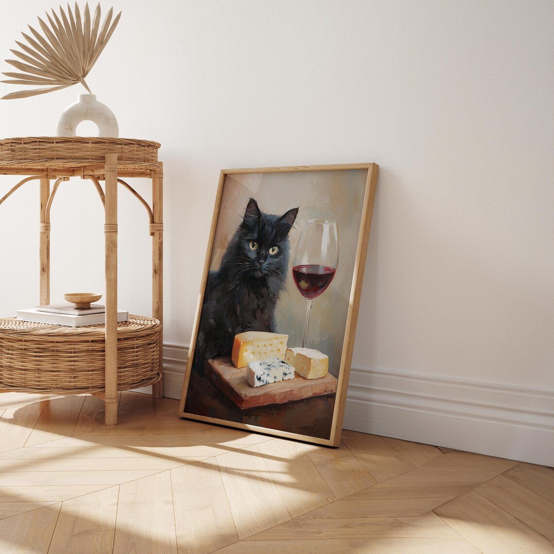 Black Cat Drinking Wine, Minimalist Bar Art Print - Image 5