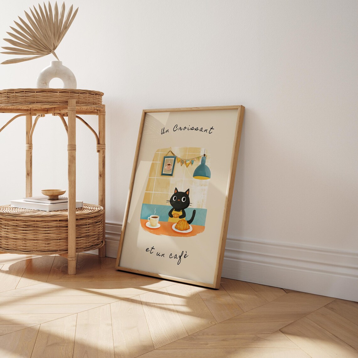 Un Croissant Et Un Caf Charming Cat Poster, Kitchen Decor - Image 2