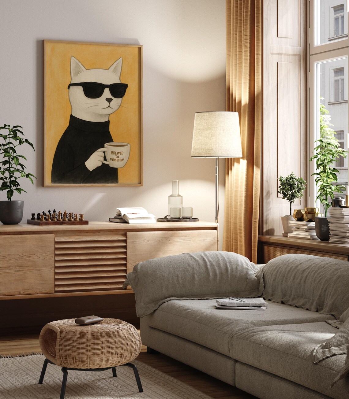 Cool Cat Coffee Poster, Minimalist Funny Cat Art - Image 3