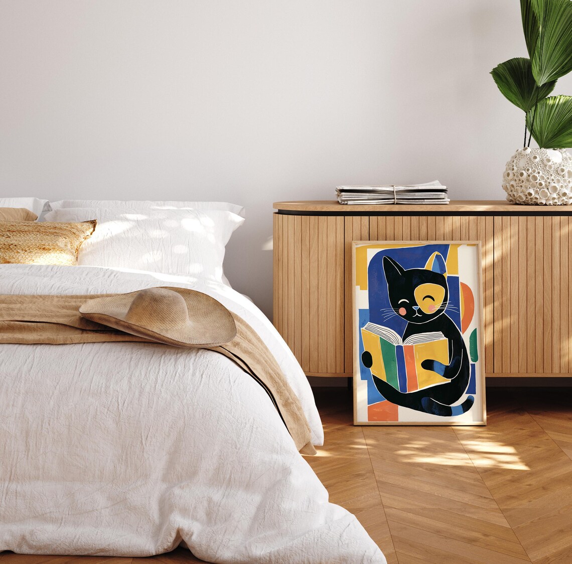 Cat Reading A Book, Cute Modern Art Print - Image 4