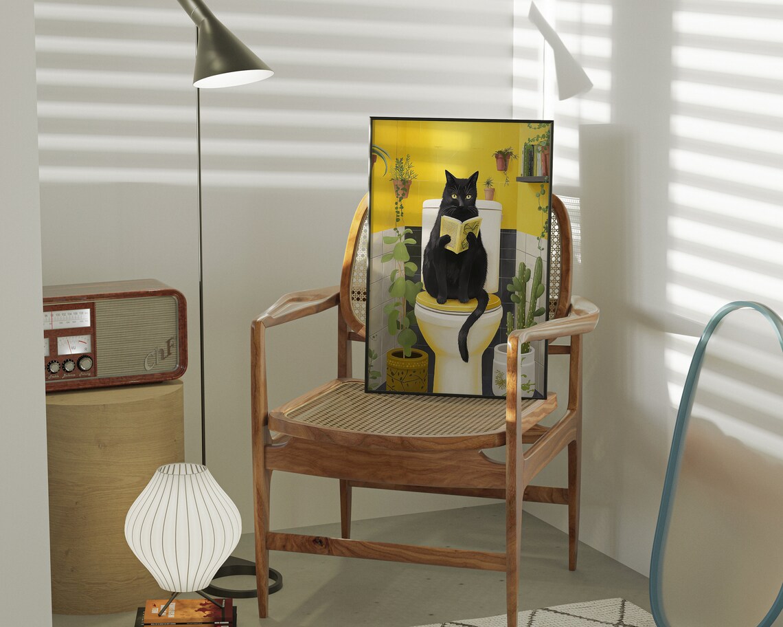 Funny Toilet Poster, Cute Black Cat Bathroom Gift - Image 4