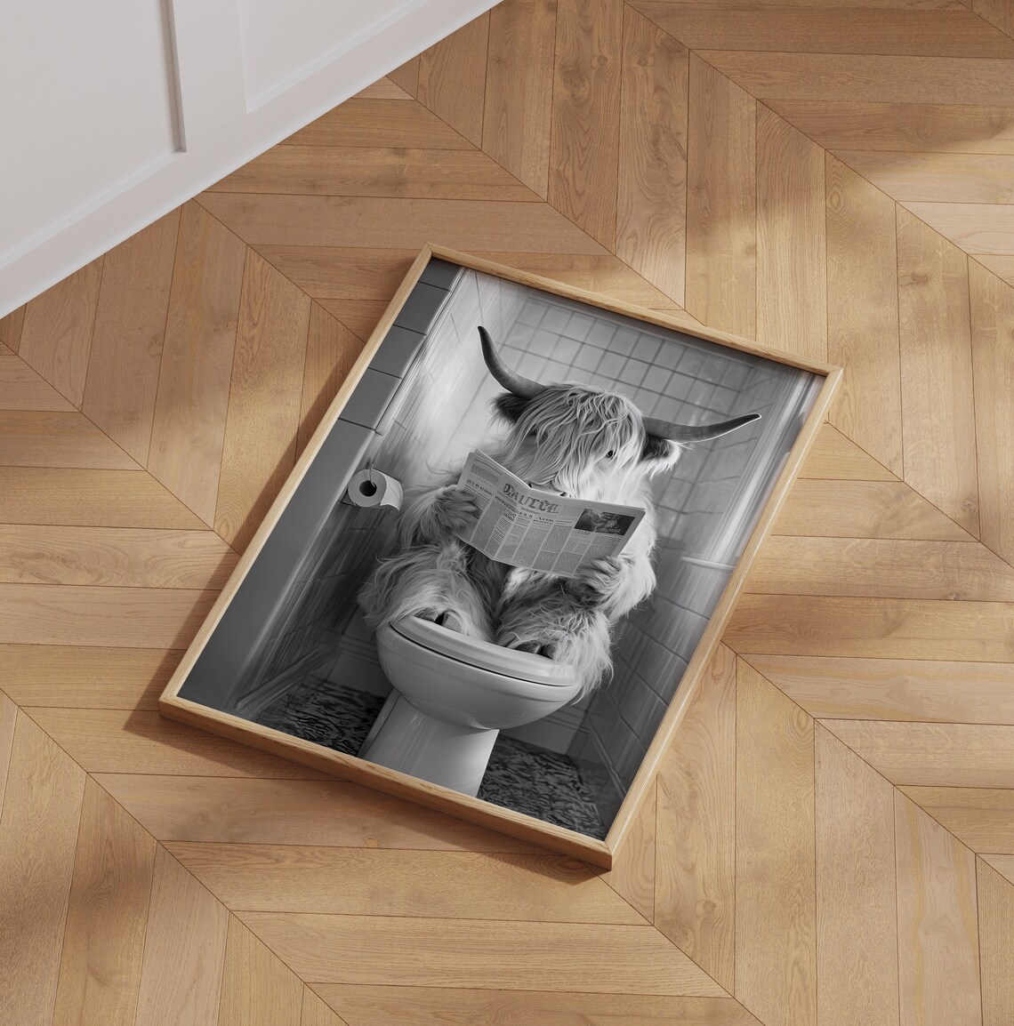 Highland Cow Sitting On The Toilet, Funny Poster - Image 3