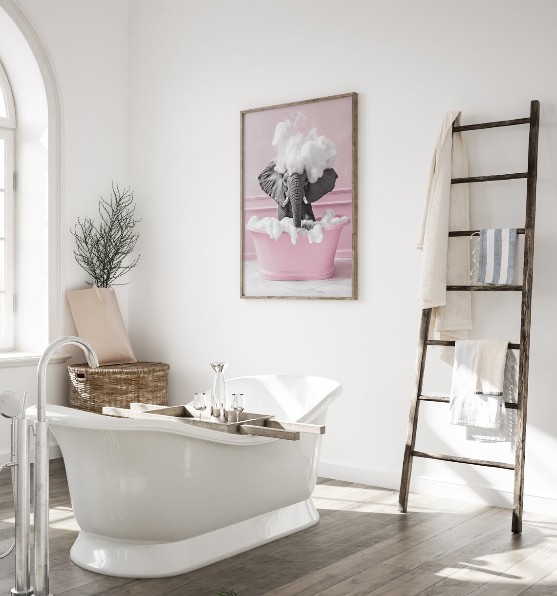 Cute Elephant In A Tub, Pink Bathroom Funny Print - Image 4