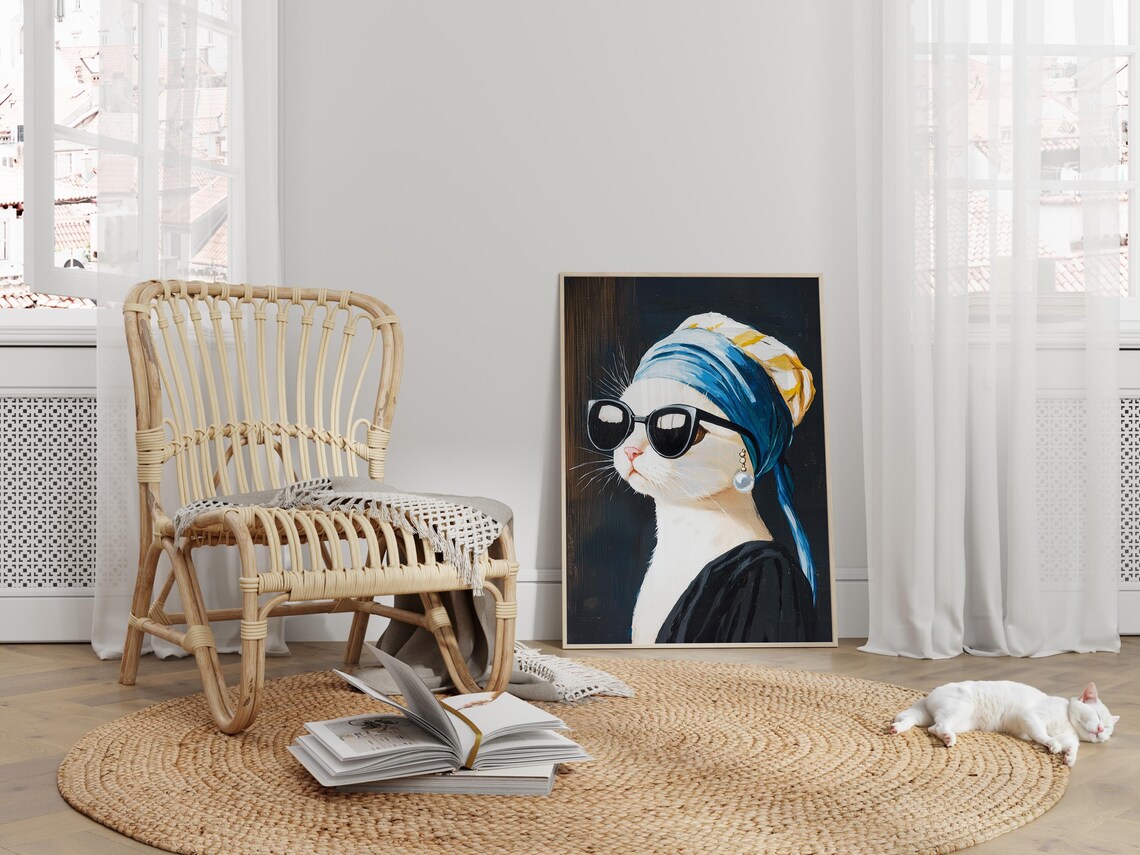 Cat With A Pearl Earring, Funny Cat Illustration - Image 4