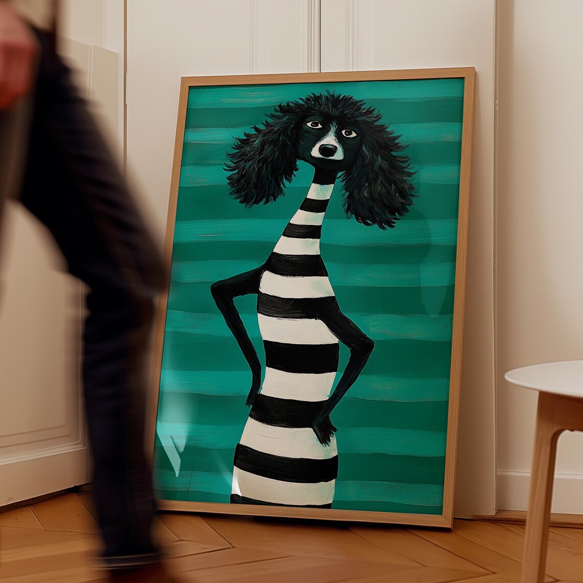 Whimsical Poodle Art Print, Modern Teal Decor - Image 4
