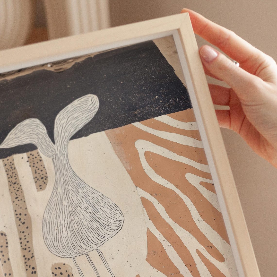 Abstract Neutral Line Drawing Whimsical Bird Figure Art Print - Image 2