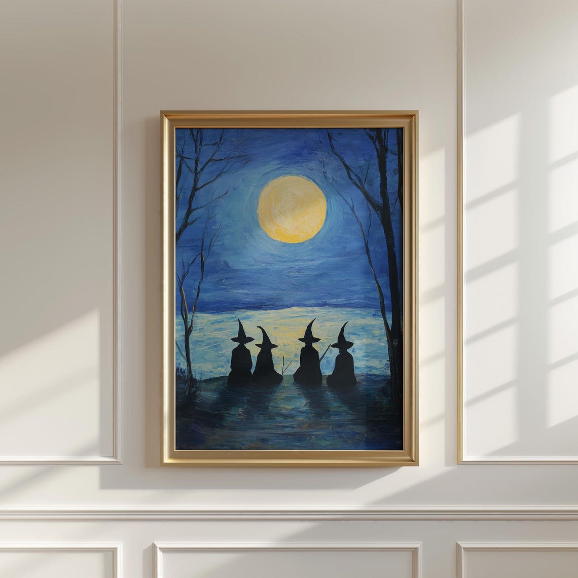 Four Witches Watching the Big Yellow Moon Night Scene Poster - Image 2