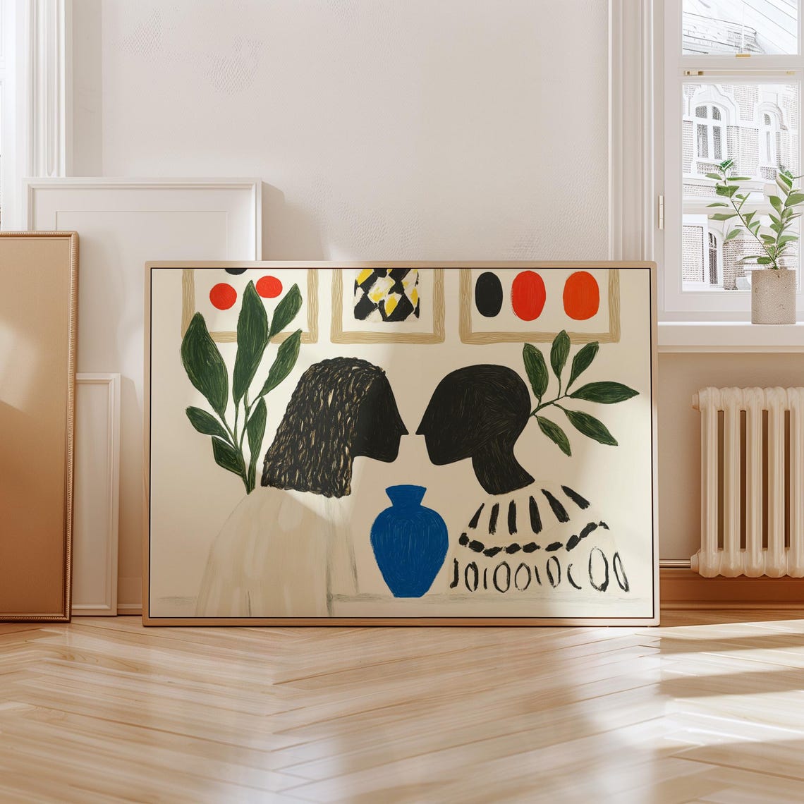 Two Women Silhouettes Facing Each Other Blue Vase Botanical Poster - Image 5