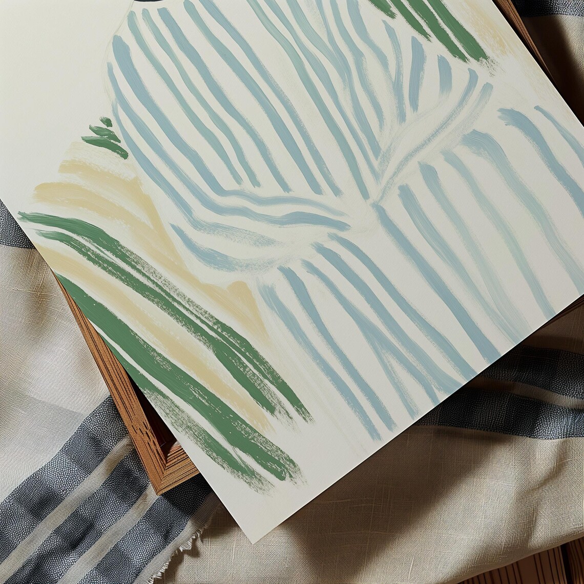 Woman Blue Striped Sun Hat Summer Minimalist Portrait Poster - Image 3