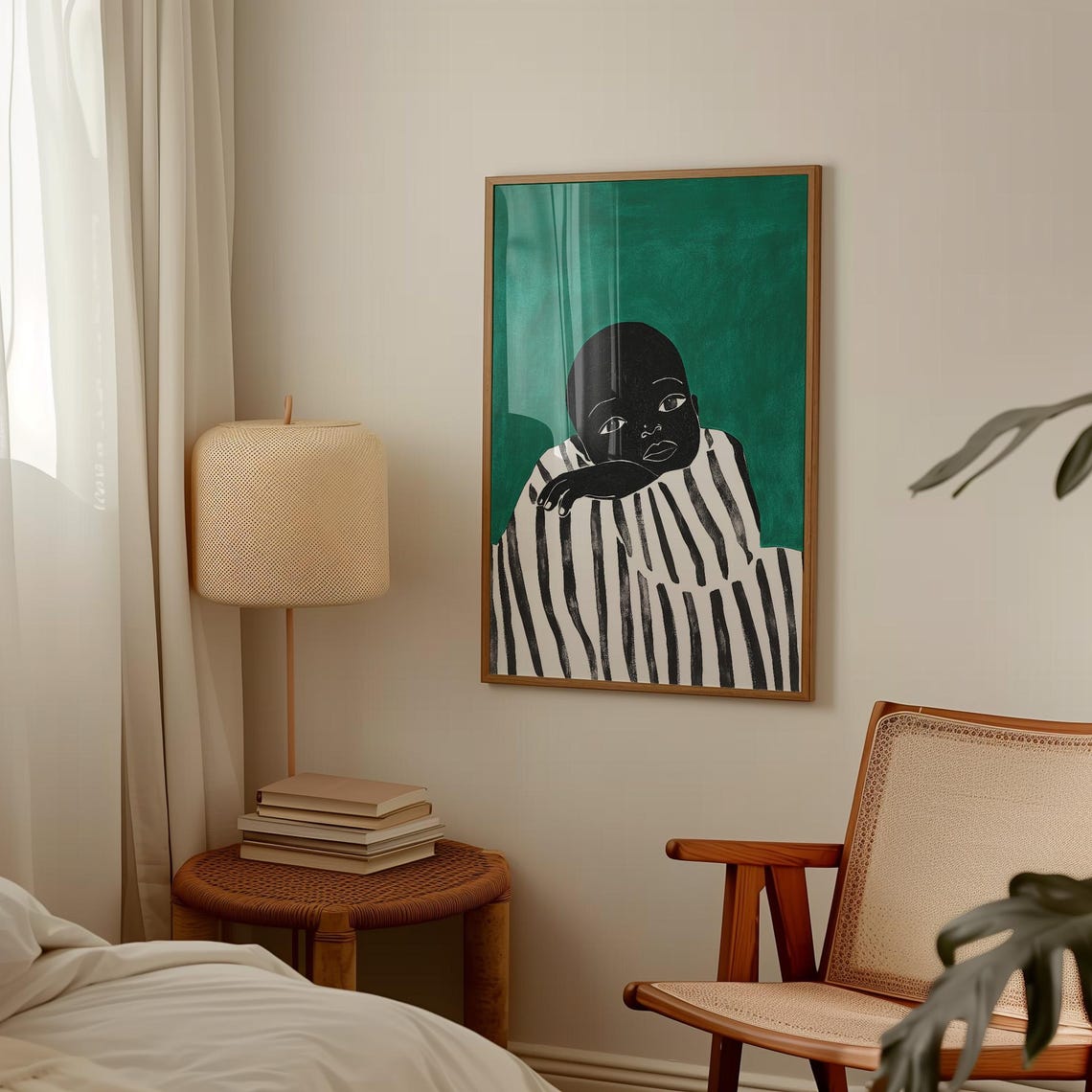 Minimalist Black Child Silhouette Emerald Green Nursery Wall Art - Image 2