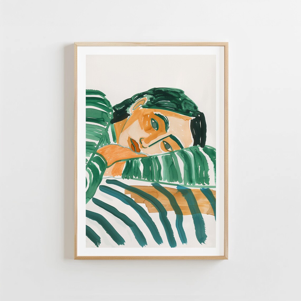Woman Among Emerald Green Tropical Leaves Abstract Art Poster - Image 4