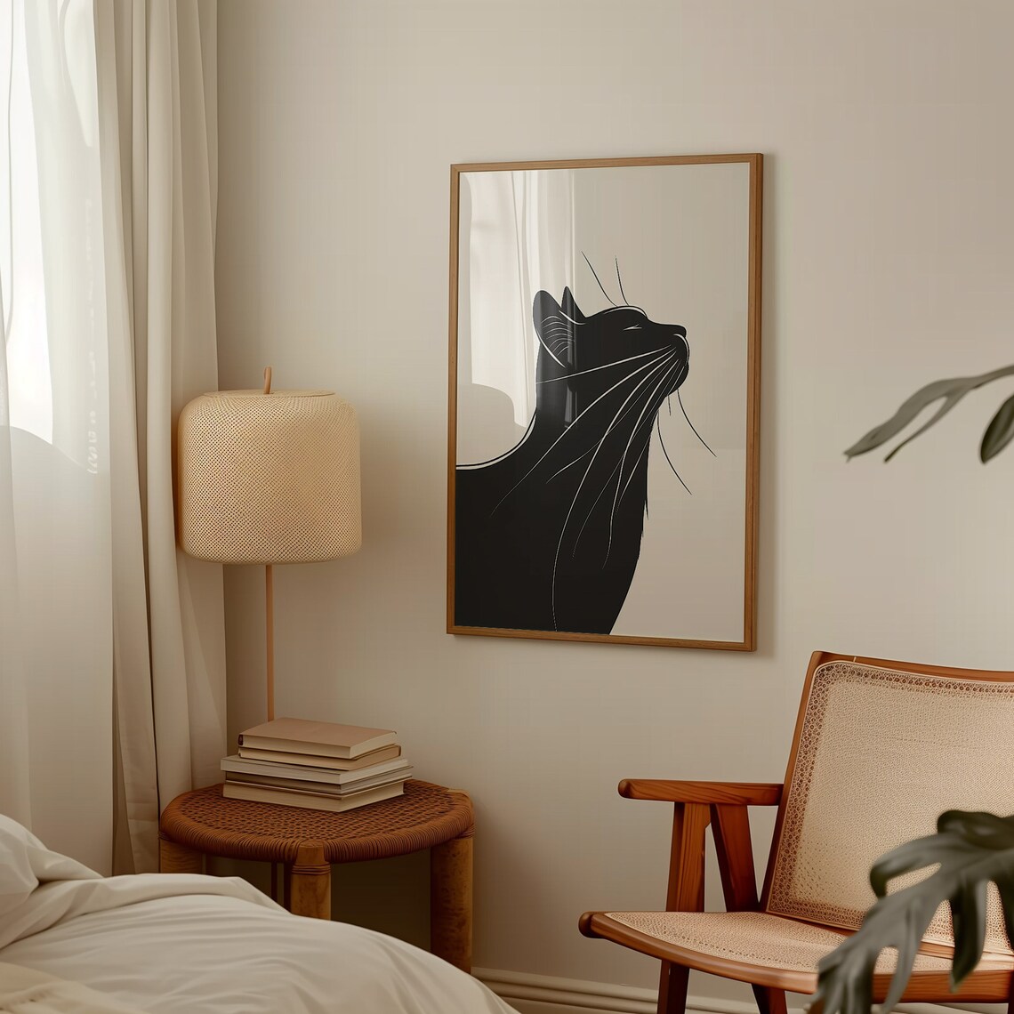 Minimalist Black Cat Silhouette Line Art Modern Feline Wall Art - Image 4