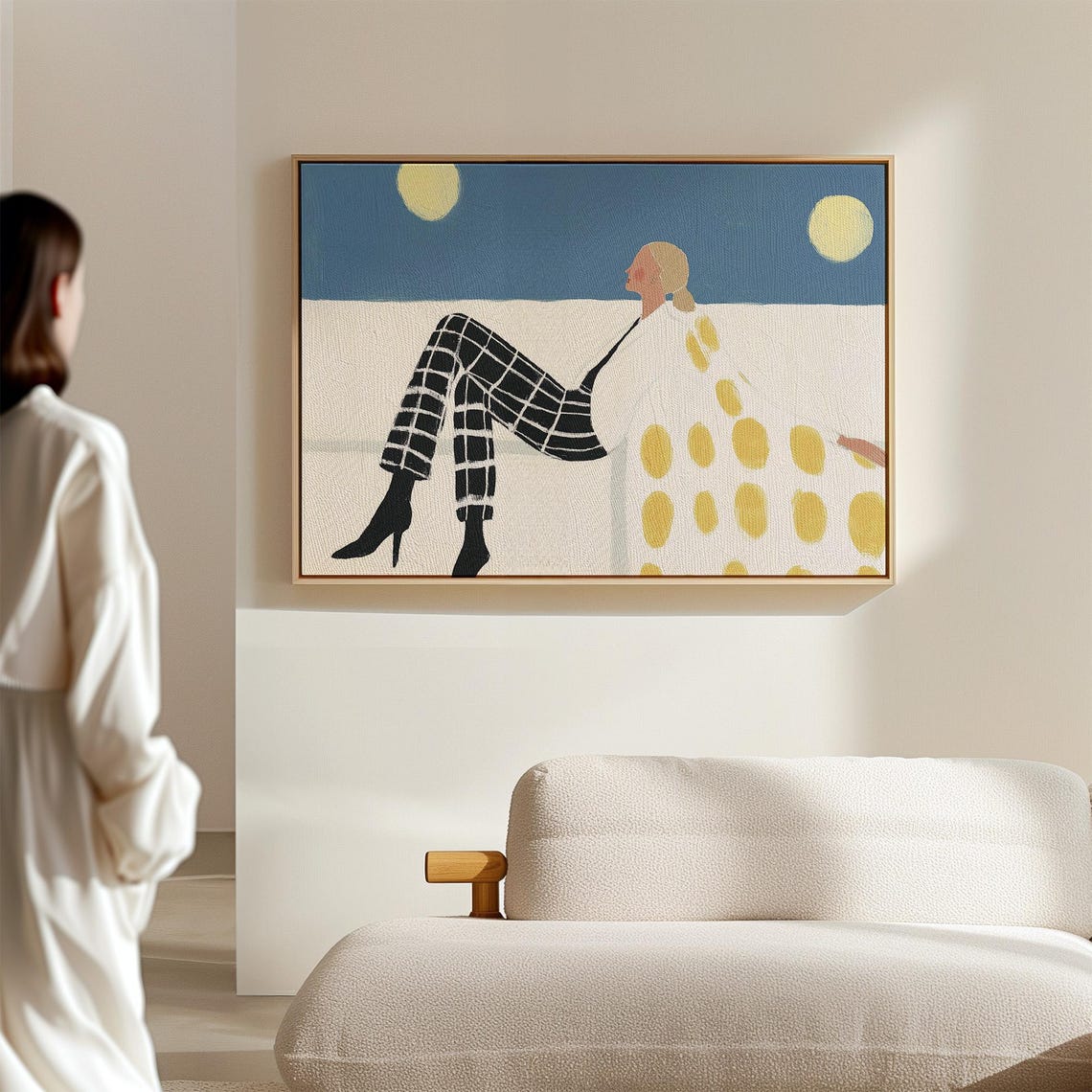 Moonlit Woman Reclining in Checkered Pants Polka Dot Blouse Poster - Image 2