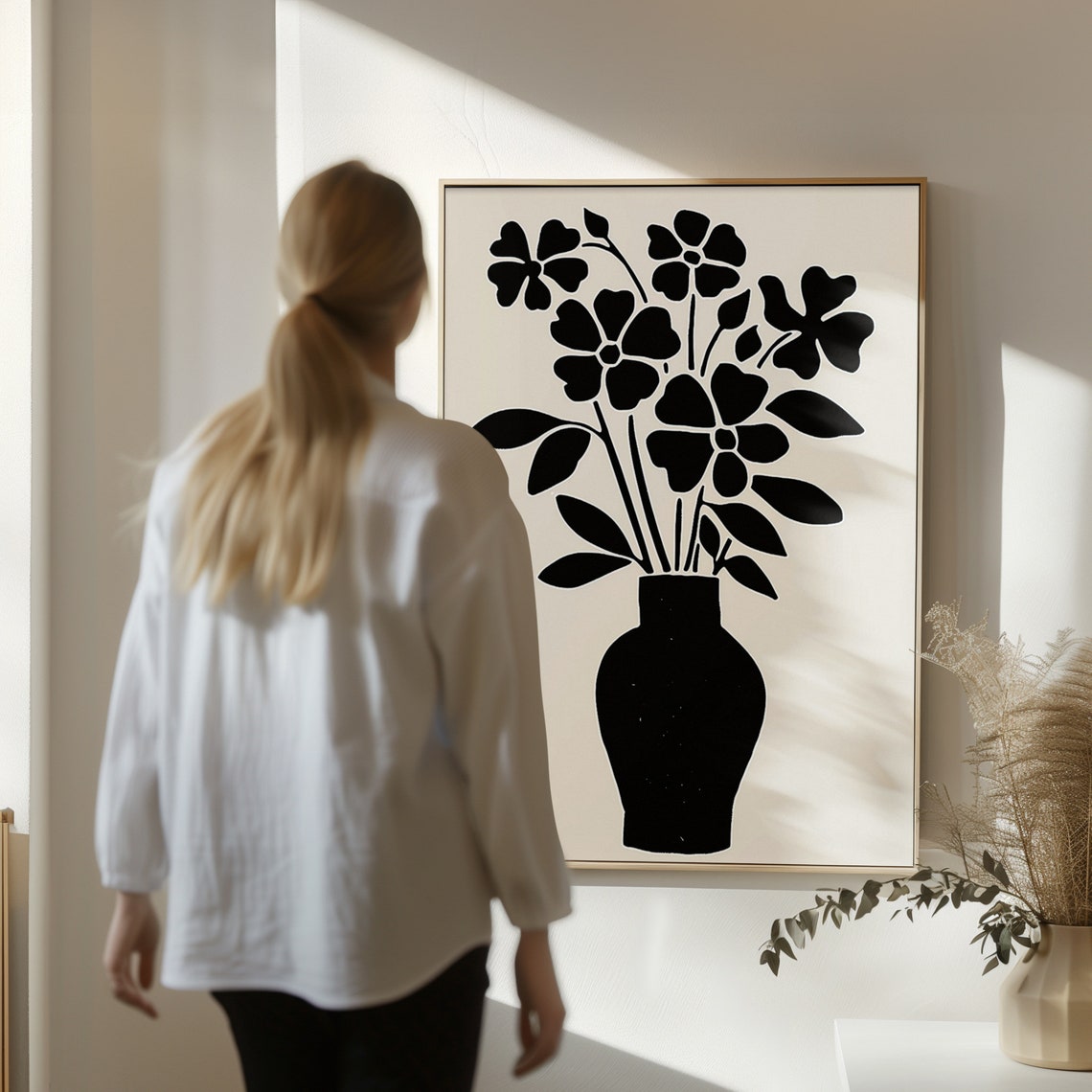 Black Flower Vase Silhouette Minimalist Botanical Kitchen Art Poster - Image 2