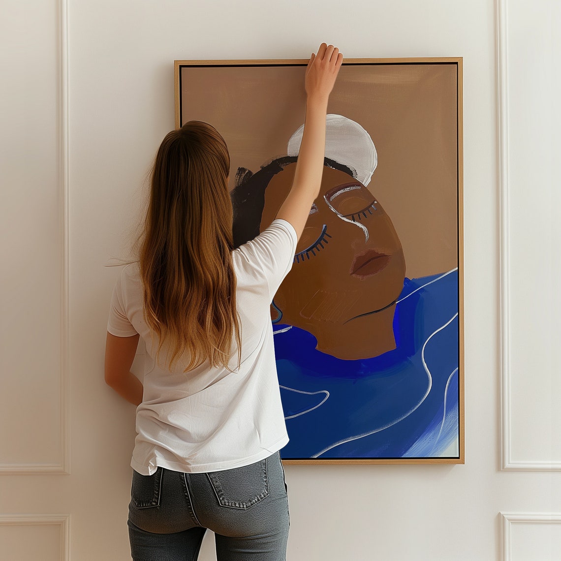 Serene Woman Floating in Blue Water Abstract Portrait Art Poster - Image 2