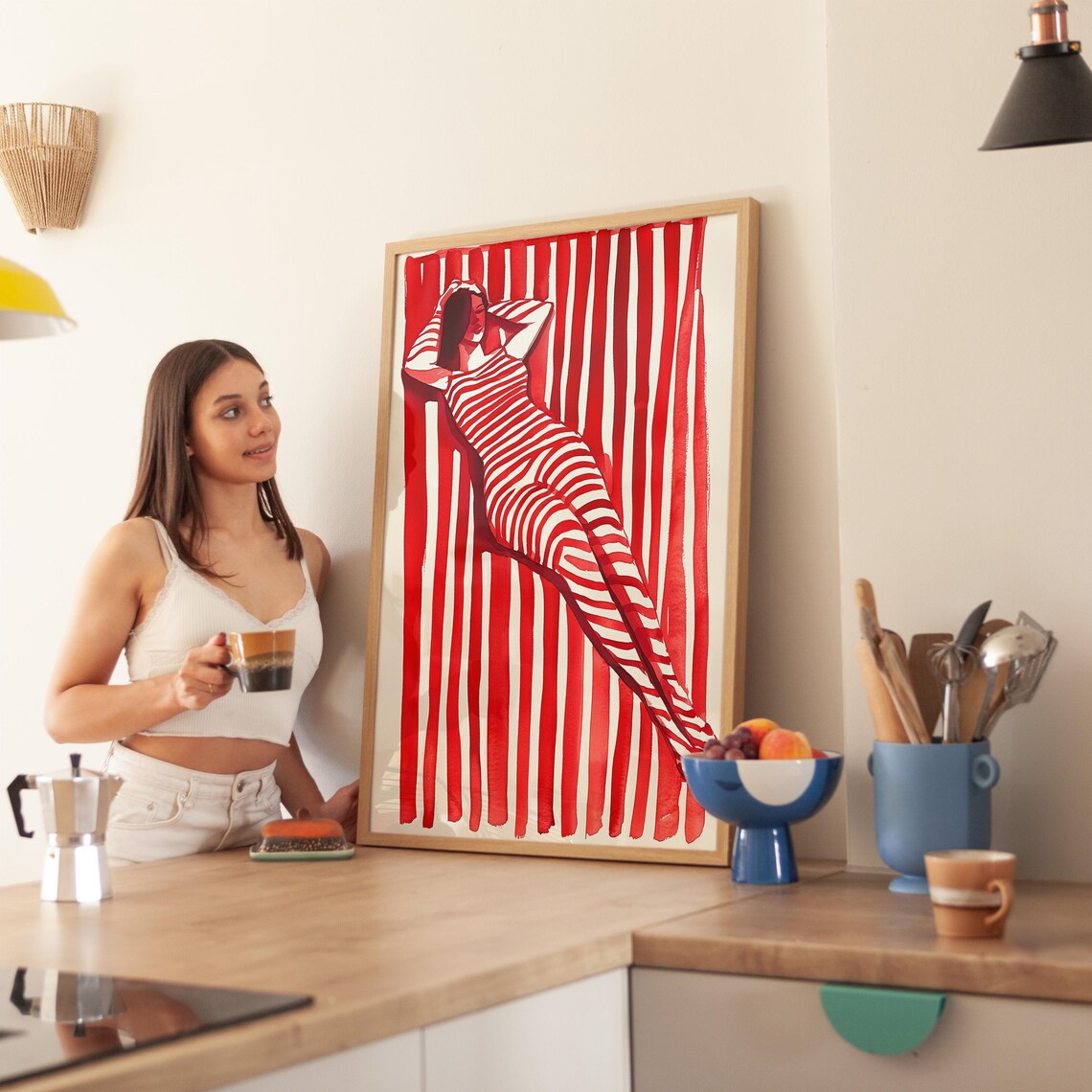 Red Striped Woman Relaxing at Christmas Holiday Festive Poster - Image 4