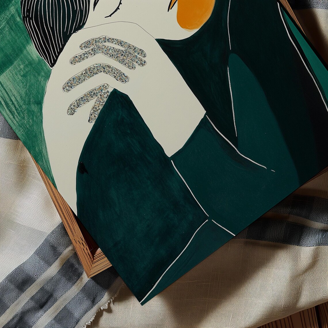 Split Face Contemplative Woman Portrait on Dark Green Poster - Image 2