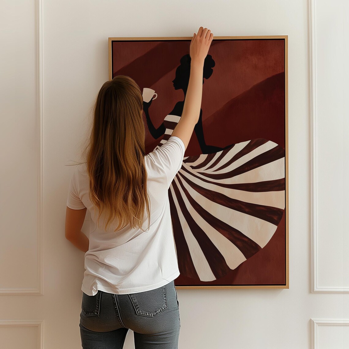 Coffee Silhouette, Striped Dress Woman Illustration - Image 5