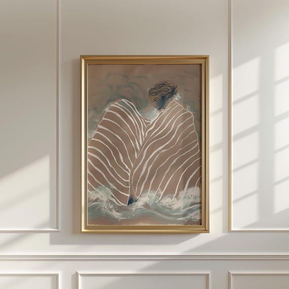 Abstract Woman in Striped Blanket Minimalist Art Print