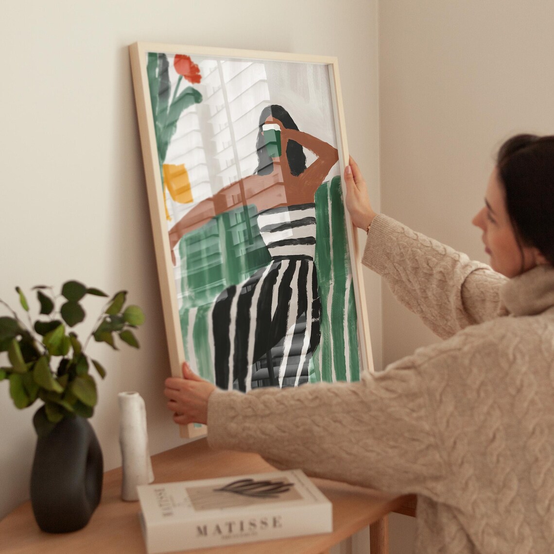 Modern Woman, Minimalist Coffee Illustration Art Print