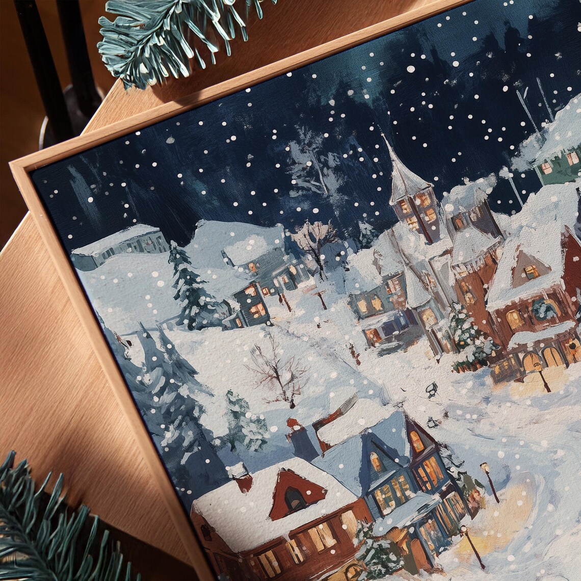 Snowy Christmas Village Night Magical Charming Cozy Winter Art Poster - Image 7