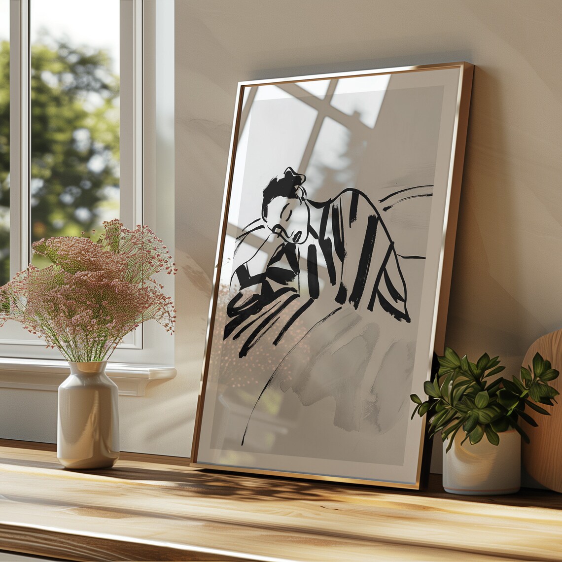 Abstract Woman Ink Sketch in Stripes Black and White Contemporary Poster - Image 4