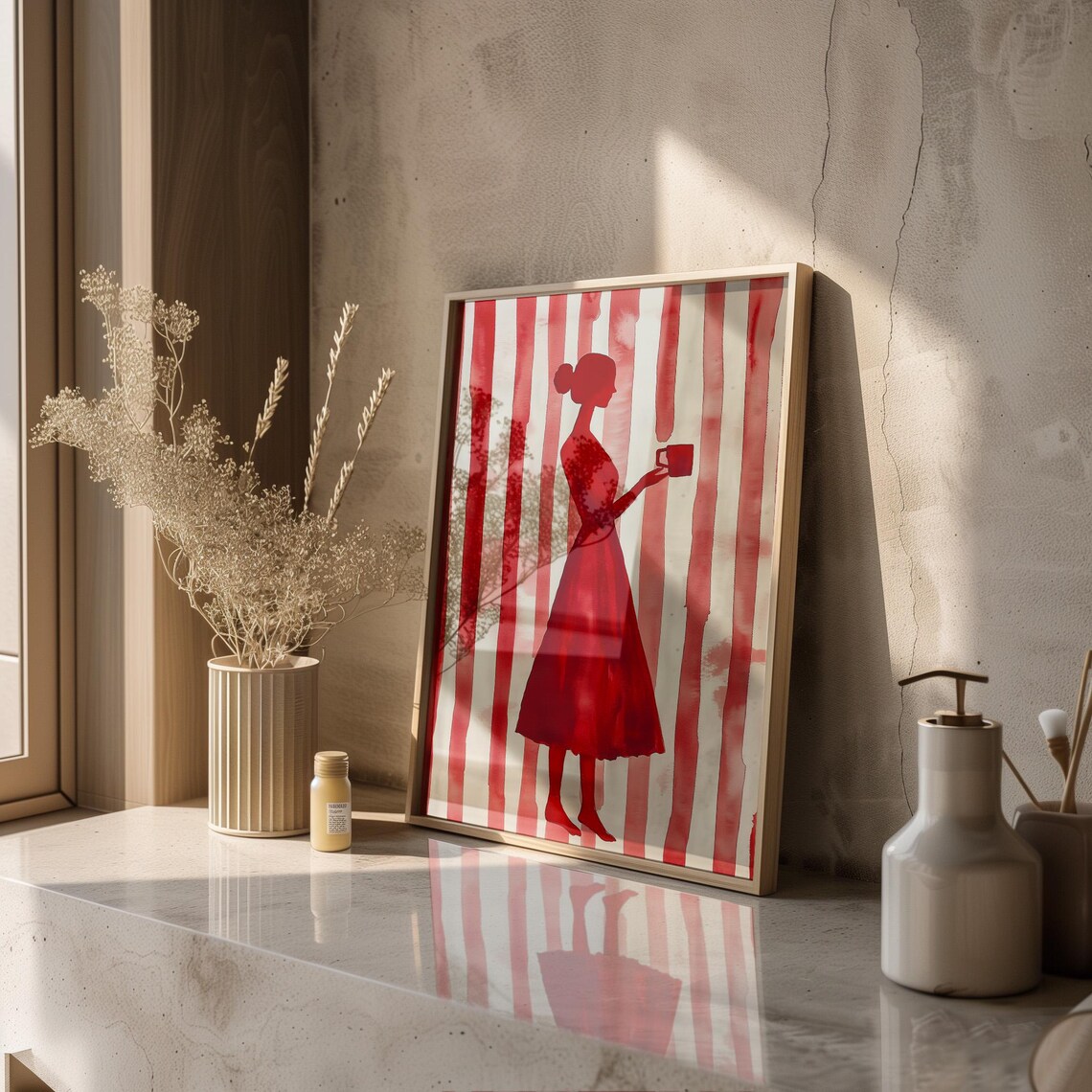 Red Silhouette Woman With Coffee, Minimalist Poster - Image 6