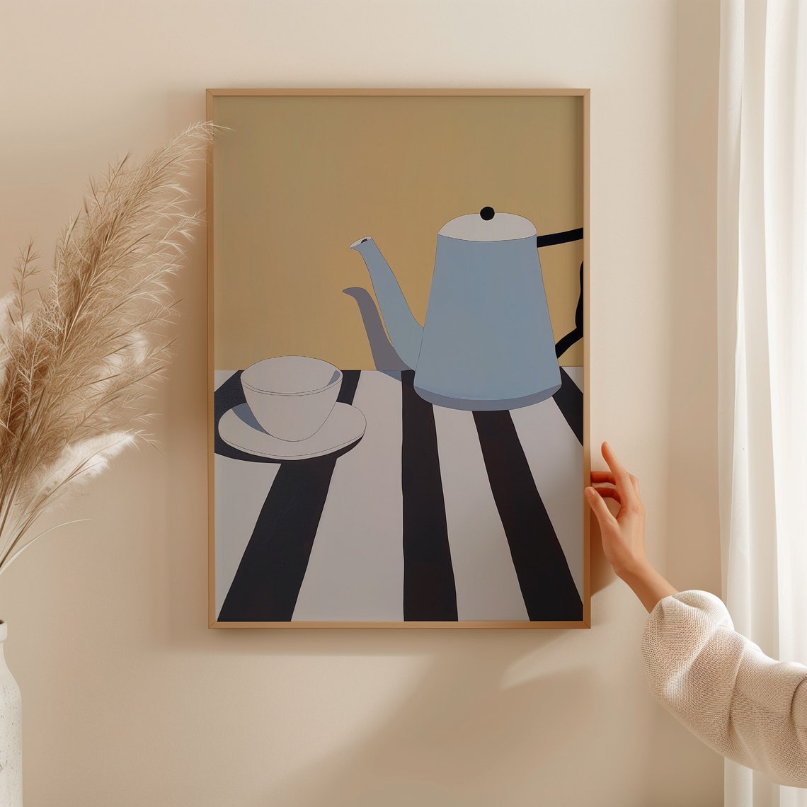 Blue Kettle And Coffee Cup Minimalist Kitchen Decor Art Poster - Image 4