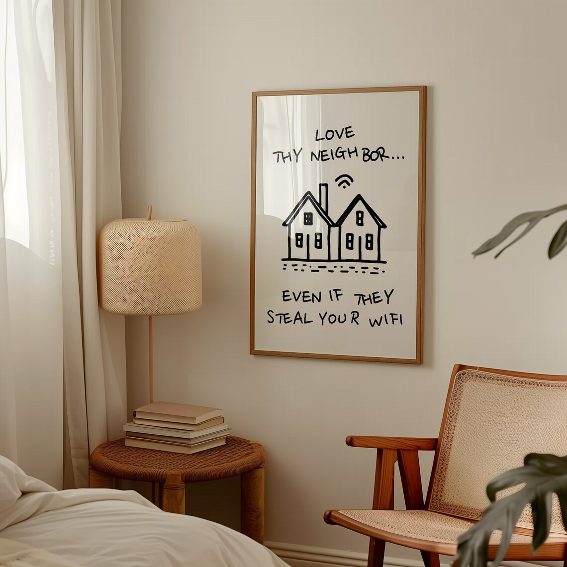 Love Thy Neighbor Funny Steal Your WiFi Houses Joke Quote Poster - Image 3