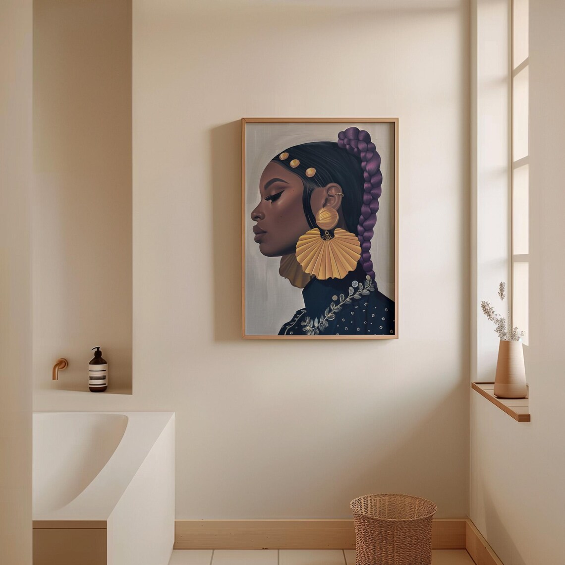 Elegant Black Woman Profile With Braids and Gold Jewelry Poster - Image 3