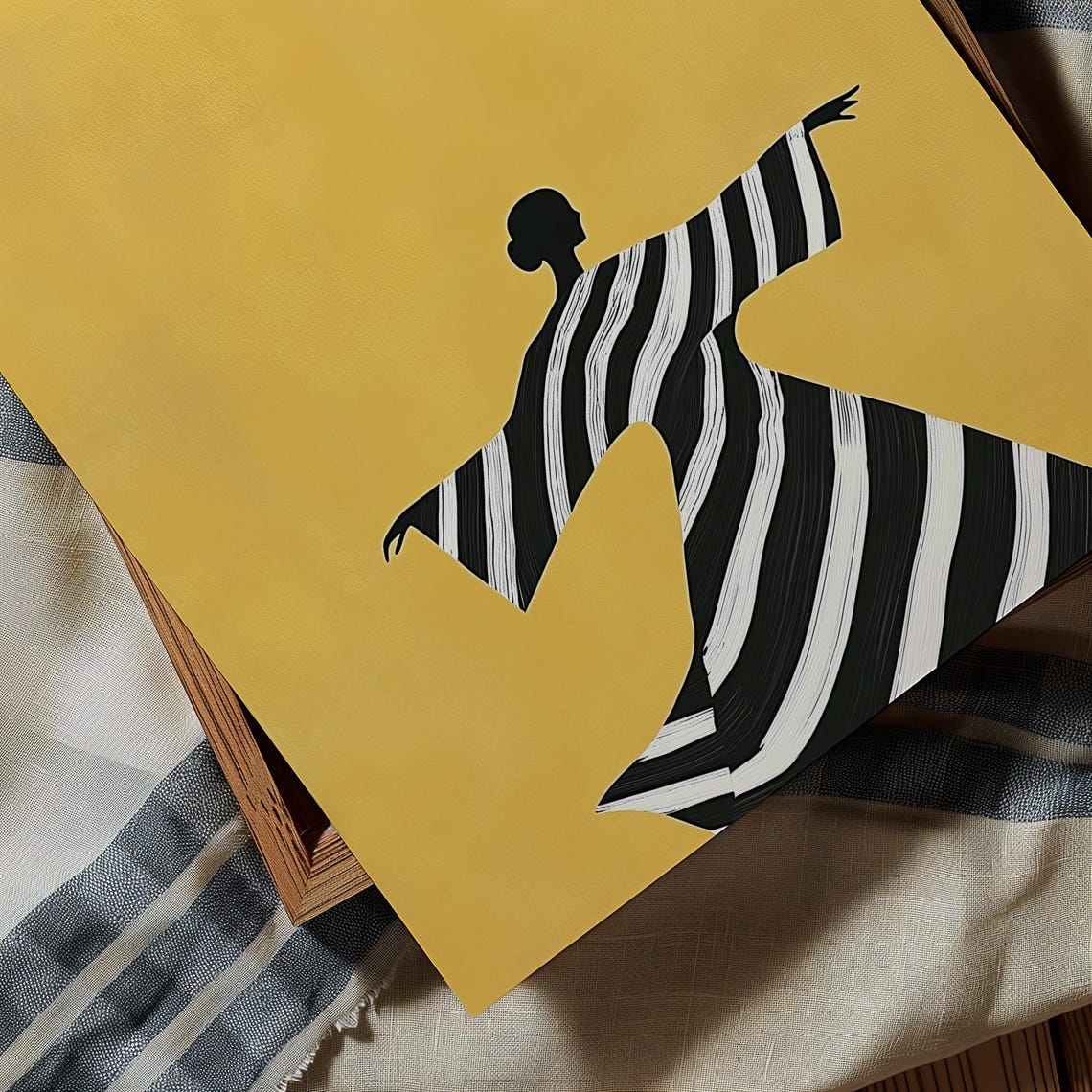 Striped Gown Dancer Silhouette Mustard Yellow Minimalist Dance Poster - Image 3