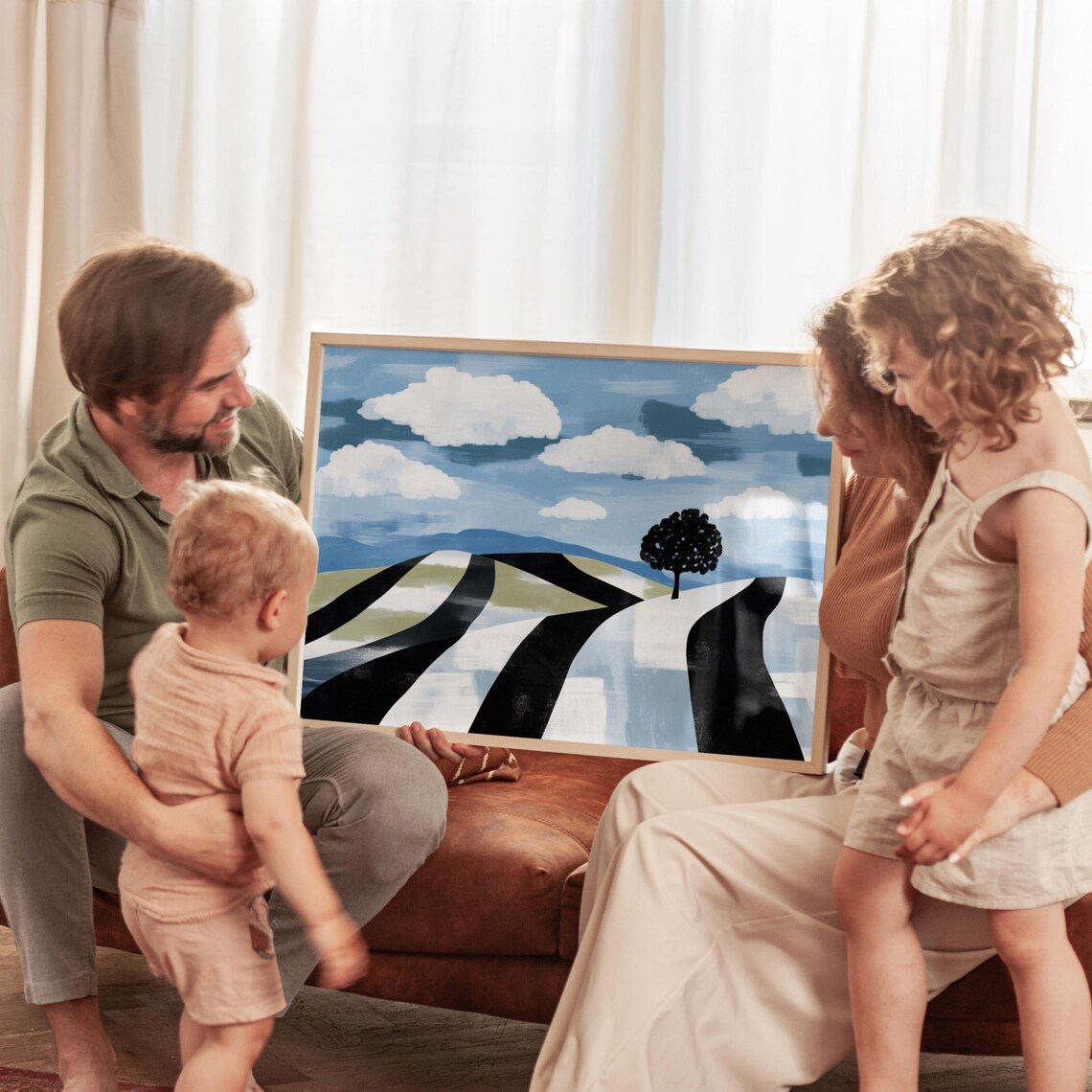 Abstract Landscape With Figures And Trees, Minimalist Mountain Scene - Image 2