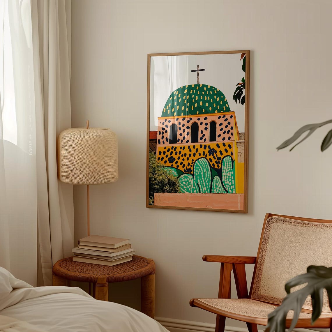 Colorful Church Mural Cactus Dotted Pattern Abstract Art Print - Image 3
