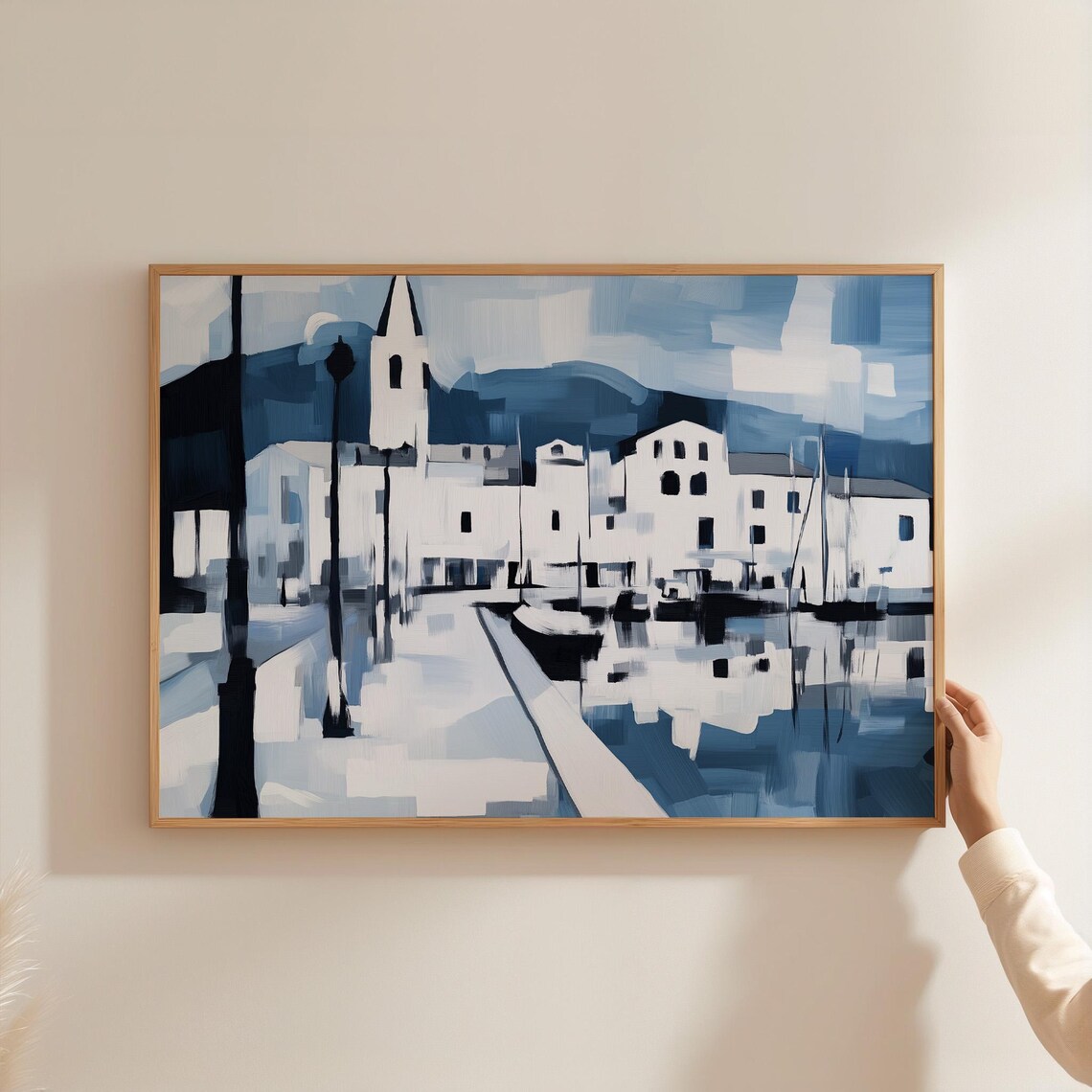 Black And White Coastal Town, Minimalist Harbor Art Print - Image 3