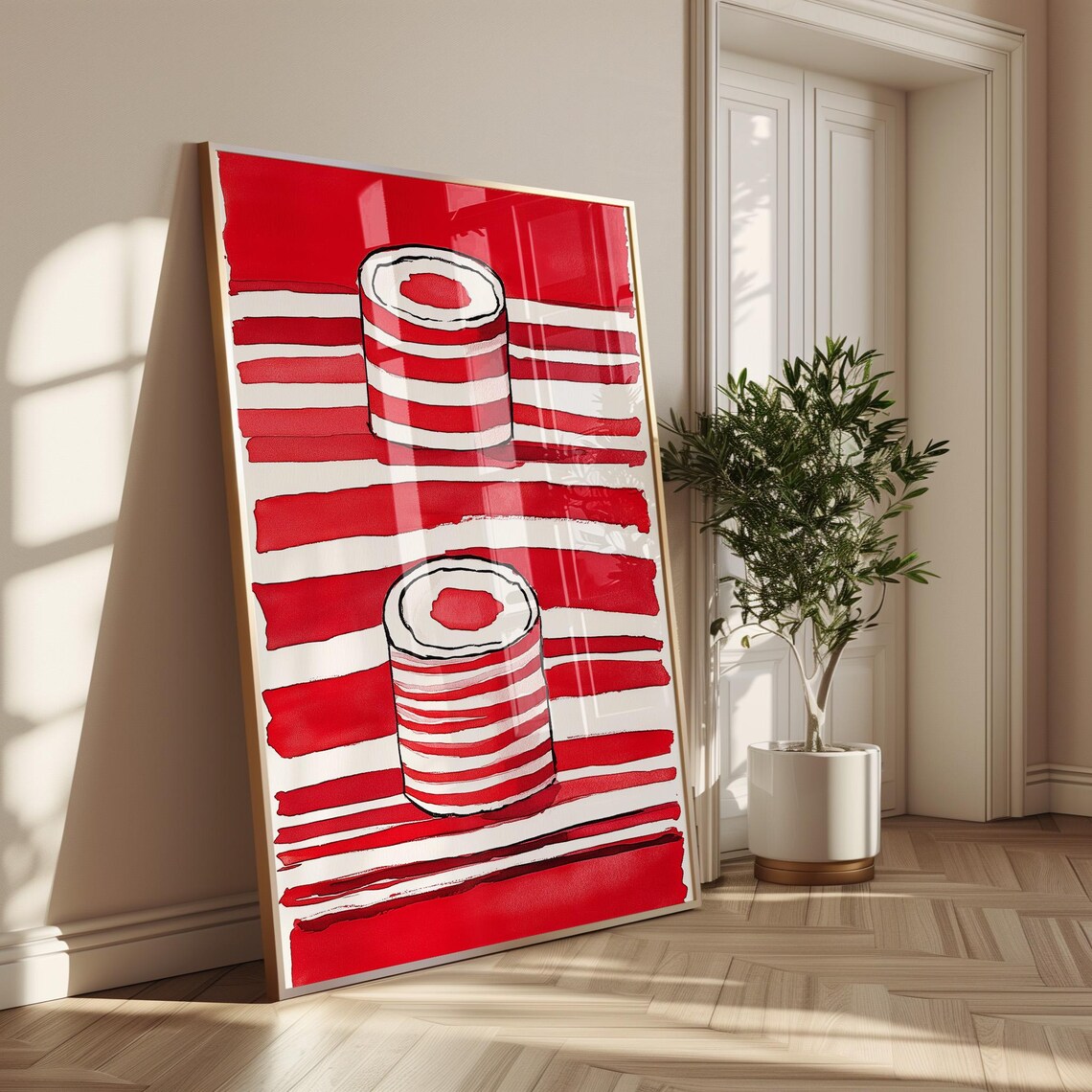 Abstract Sushi, Bold Red Striped Minimalist Illustration