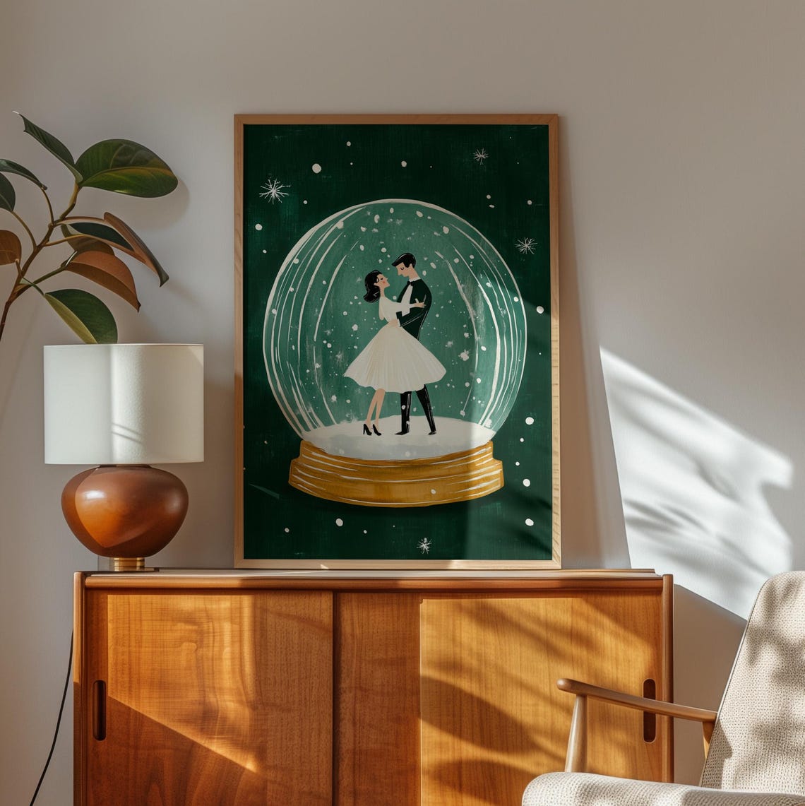 Romantic Couple Dancing Inside Christmas Snow Globe Holiday Poster - Image 2