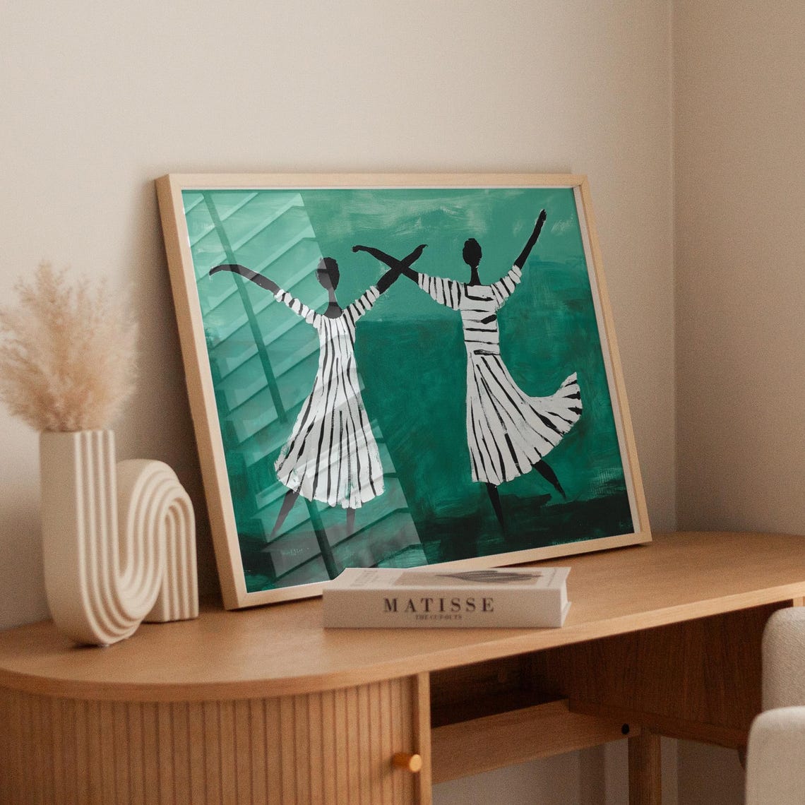 Two Striped Dancers On Green Joyful Abstract Dance Art Poster - Image 4