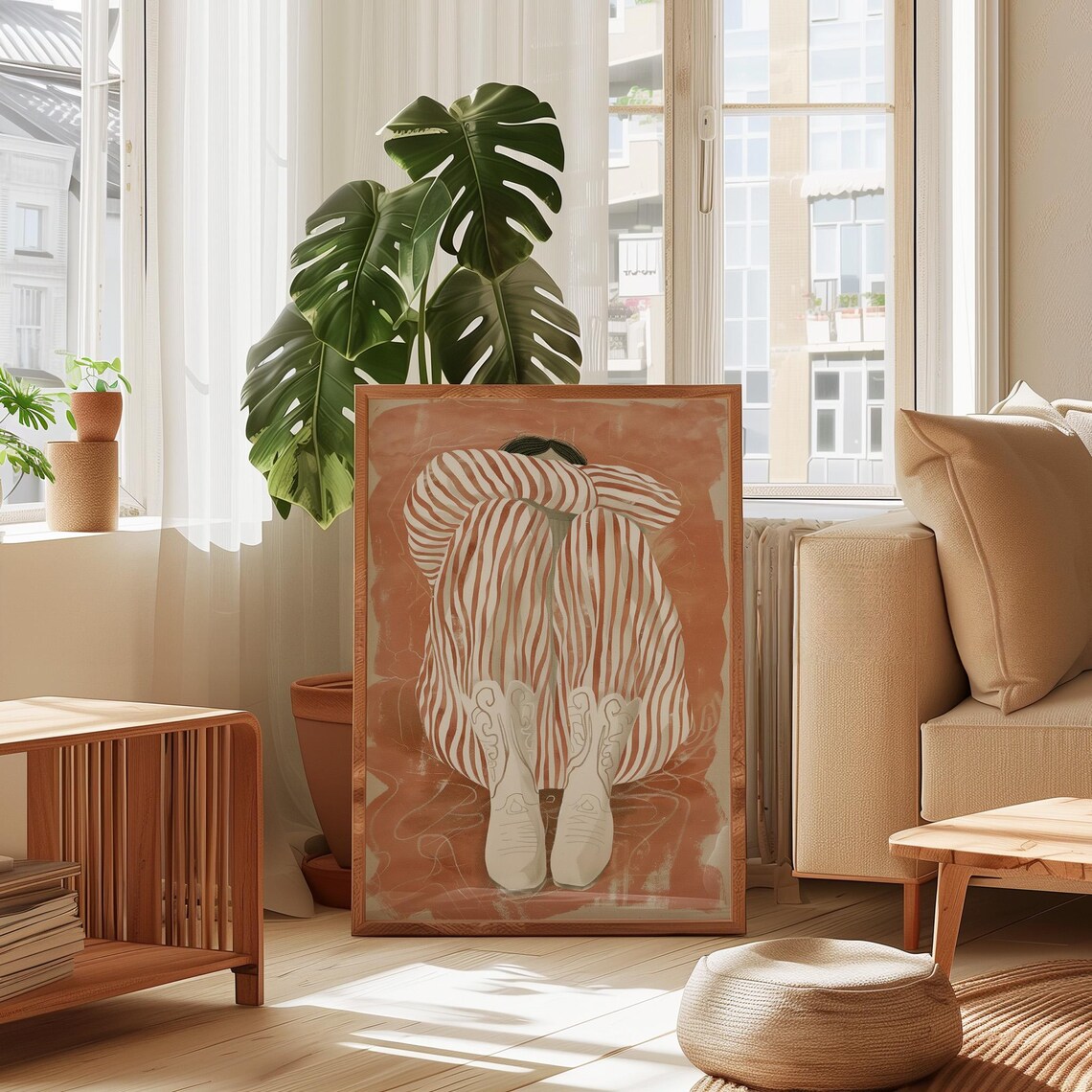 Western Cowgirl Striped Dress White Boots Rust Terracotta Poster - Image 2