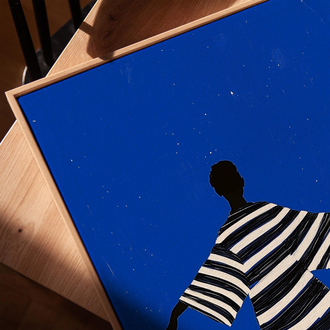 Electric Blue Joyful Figure Striped Robe Dancing Minimalist Poster - Image 3