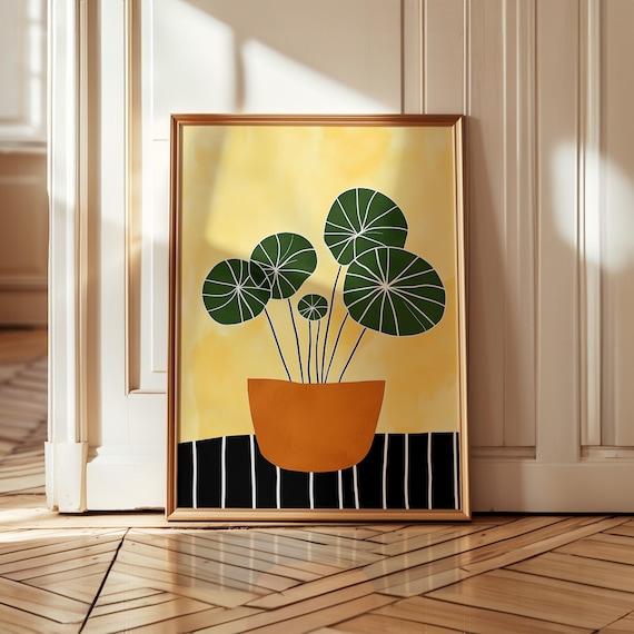 Modern Plant Art Print Minimalist Potted Plant Illustration Botanical Wall Decor Yellow And Green Artwork Geometric Plant Lover Decor